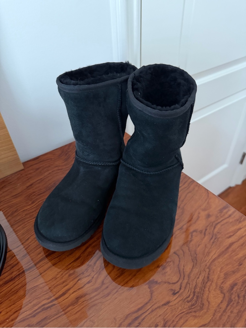 UGG Black Suede Shearling Mid-Calf Boots